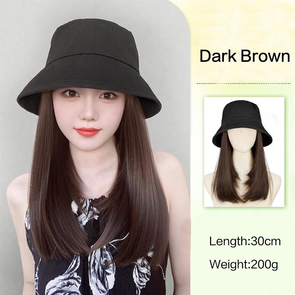 Black Fisherman's Hat Wig Hair Extensions Hat Wigs Synthetic Long Straight Clavicle Hair Warm Autumn Winter Cap Wig