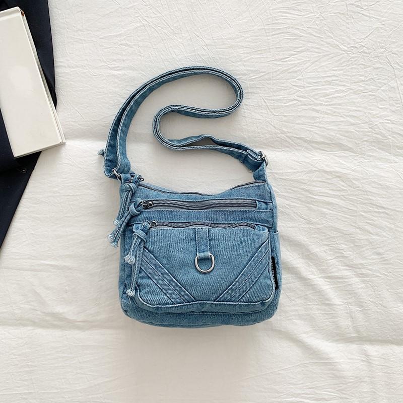 Women's Bag Vintage Denim Bag Travel Crossbody Bag Multi-Layer Shoulder Bag Underarm Bag