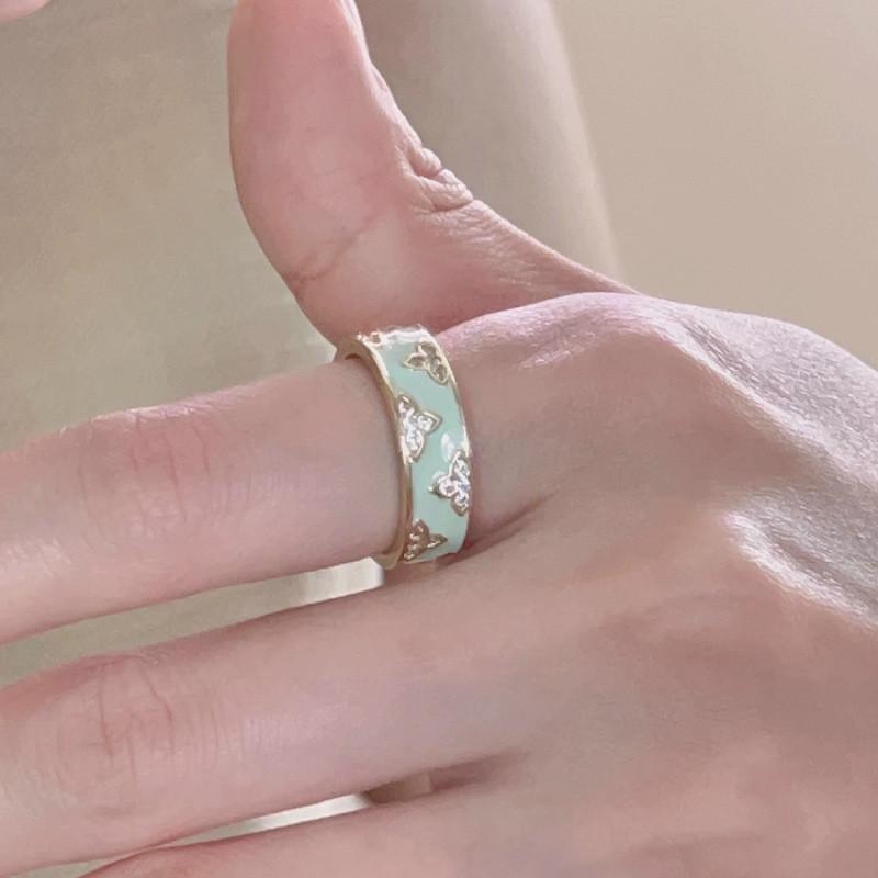 Design Modern Rhinestone Butterfly Clover Ring For Women Adjustable Size Perfect For Wear Daily