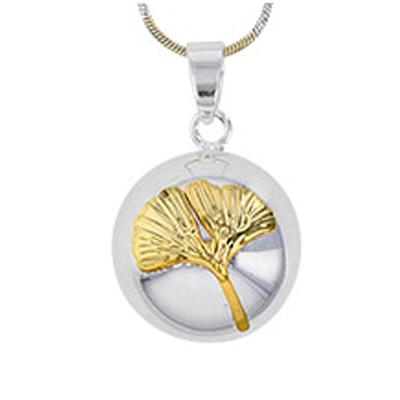 [R2829] - Artisanal Pendant 'Bola De Pregnancy' Silver-gold (ginkgo Biloba) - 20 Mm