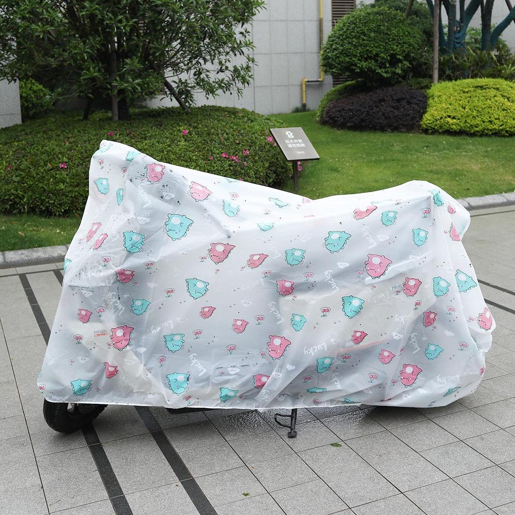 Universal Cartoon Motorcycle Cover: Four Seasons Dustproof, Sunscreen, Transparent PEVA, Rainproof Protection for Electric Bikes.