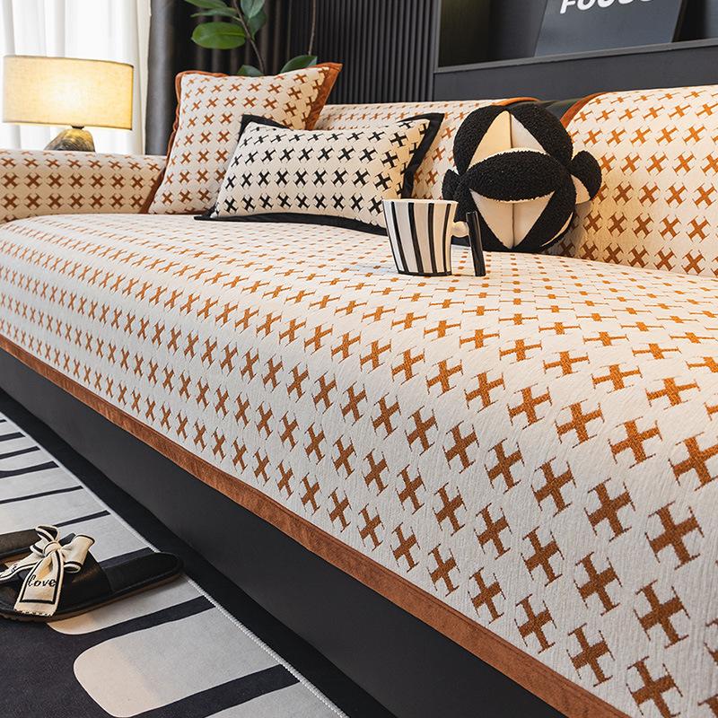 Velvet Sofa Cushion Four Seasons Thickened Plush Cushion Cover Cloth Jacquard Tuffed Fleece Non-slip Sofa Cover for Living Room