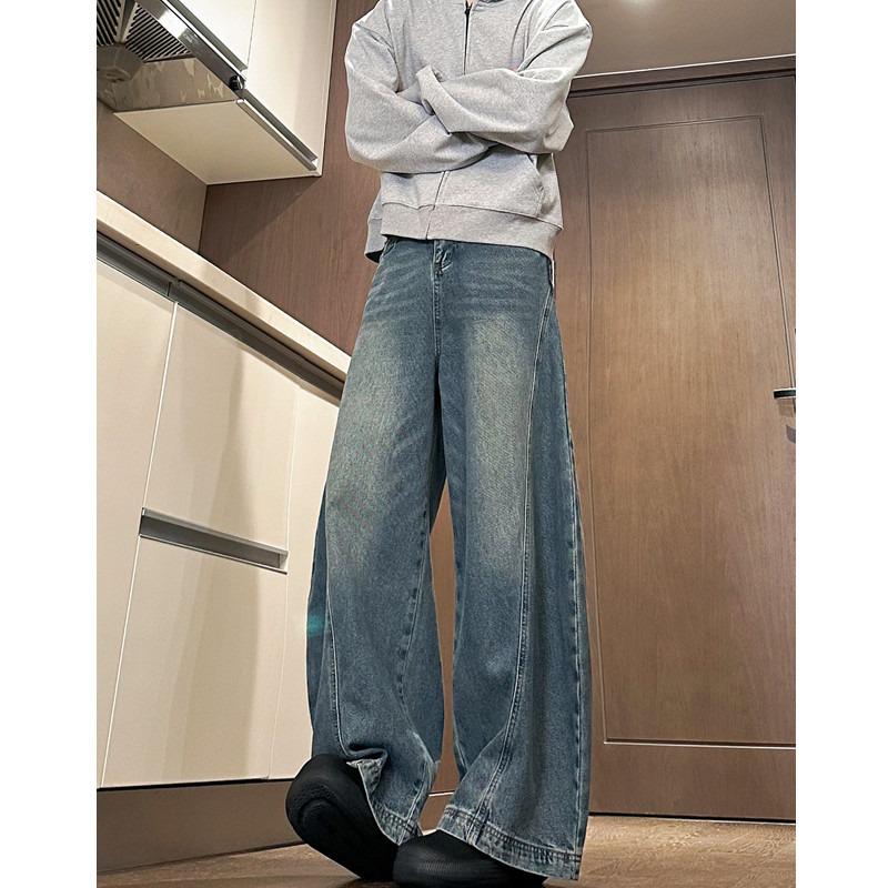 

Retro Patchwork Wide Leg Scimitar Jeans - Men s Hip Hop Punk Streetwear L