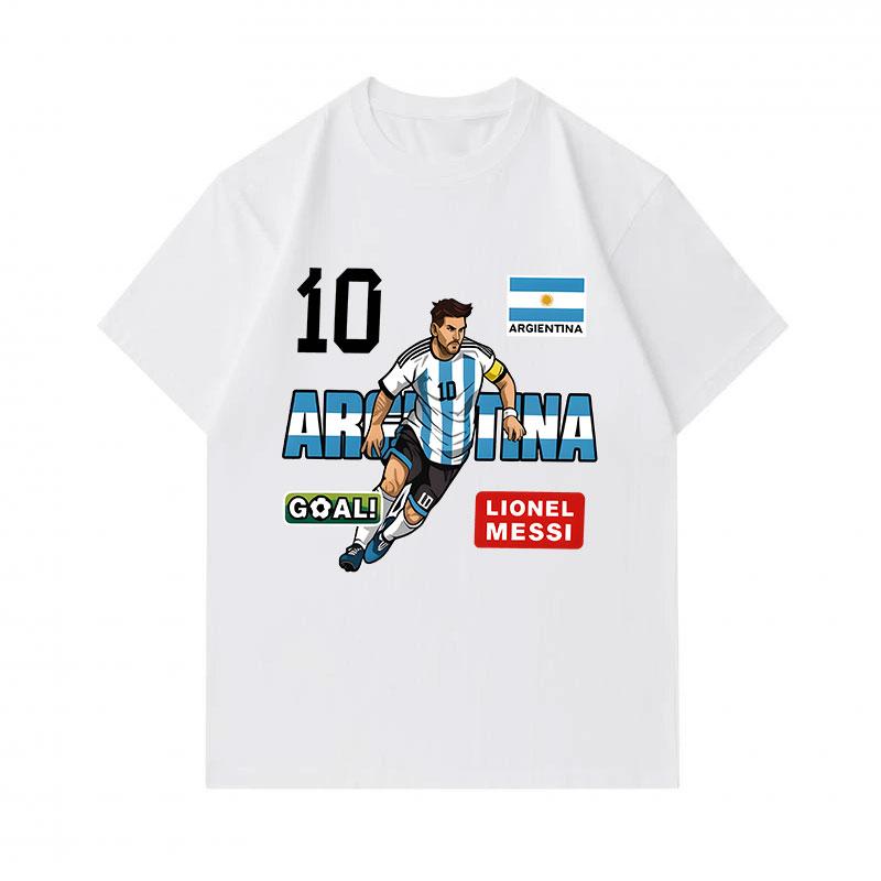 Men's 100% Cotton Crew Neck Short Sleeve T-Shirt, Argentina Soccer No.10 Lionel Messi Print Casual Sport Tee for Fans Daily Wear
