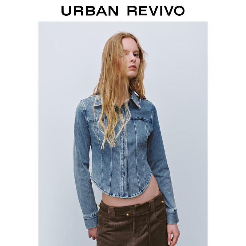 UR Women s Bowknot Vintage Washed Denim Shirt S