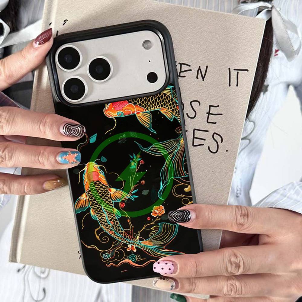 

Art Fish Koi Carp For Magsafe Wireless Charge Case For iPhone 17 16 15 14 13 12 11 15 Pro Max Magnetic Cover iPhone 14pro max