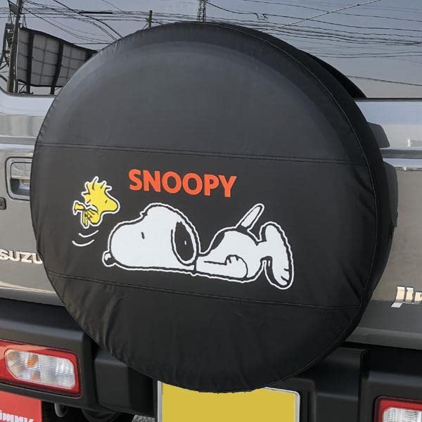 Spare Tire Cover for Jimny JB64W Snoopy Synthetic 1 Piece (175/80R16, 16-inch) - Design, Leather, Black,
