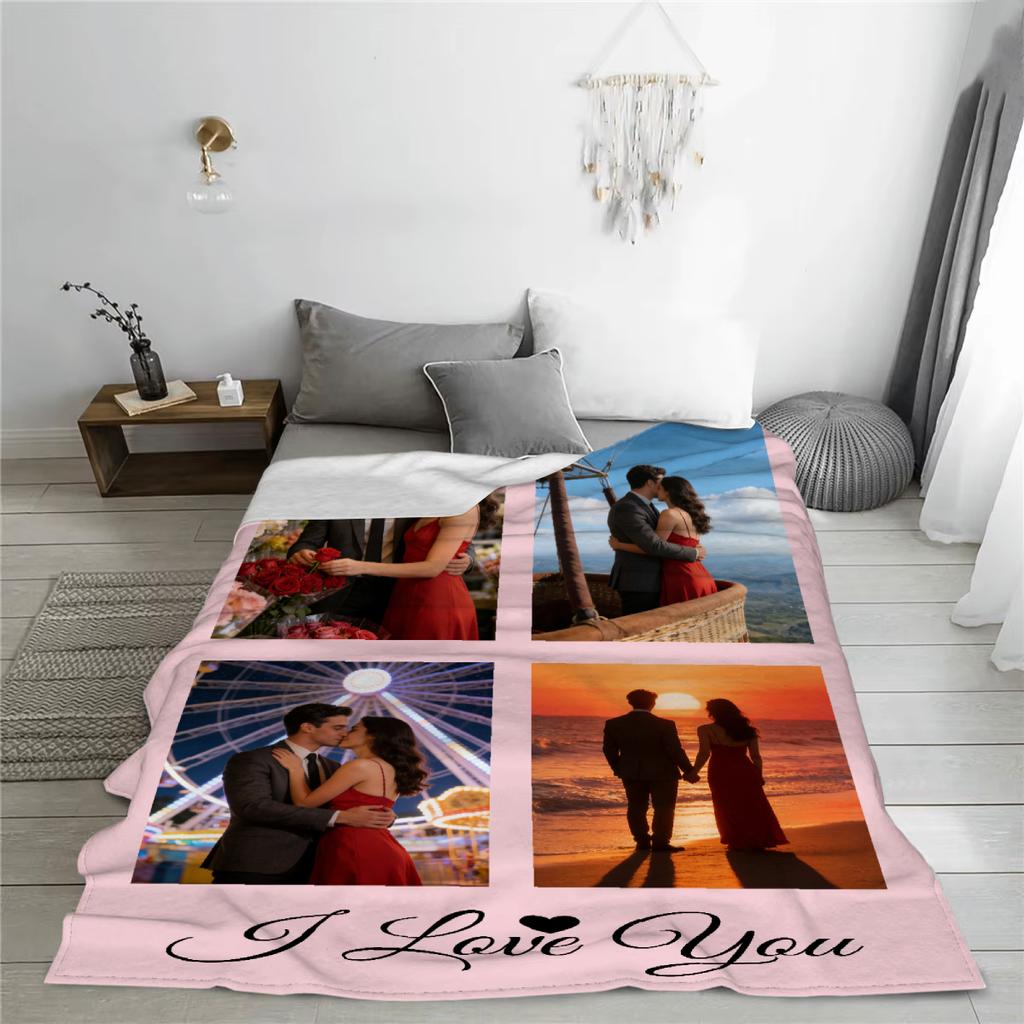 Valentine's Day Flannel Blanket Custom Photos For Lovers Soft Perfect Gift Home Bed Sofa Decor Outdoor Travelling Blanket