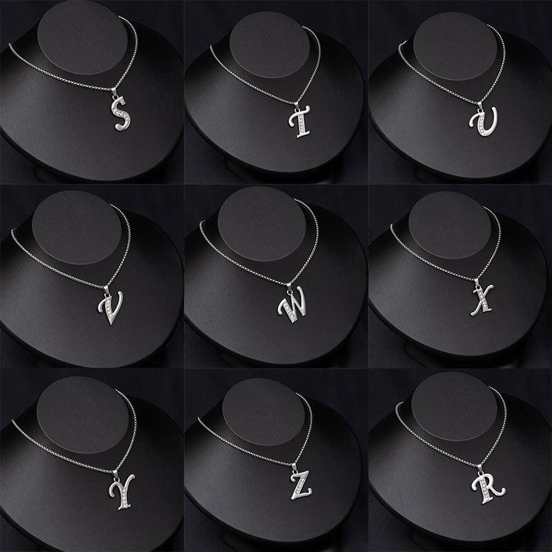 Shiny Rhinestone A-Z Letters Necklace Alphabet Initial Pendant Women Men English Letter Trendy Jewelry Gift