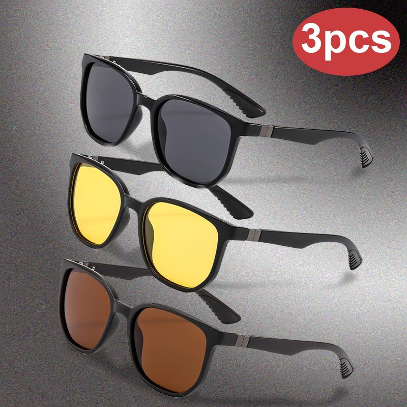 Driver Goggles 3pcs Square Polarized Sunglasses Outdoor Driving Travel Glasses Anti Glare Shade Eyewear Riding Glasses Unisex