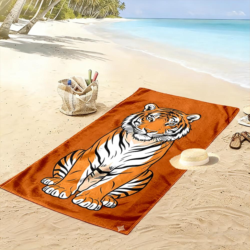 Tiger Illustration on Orange Background Beach towel quick-drying for travel outdoor sports jogging beach and swimming