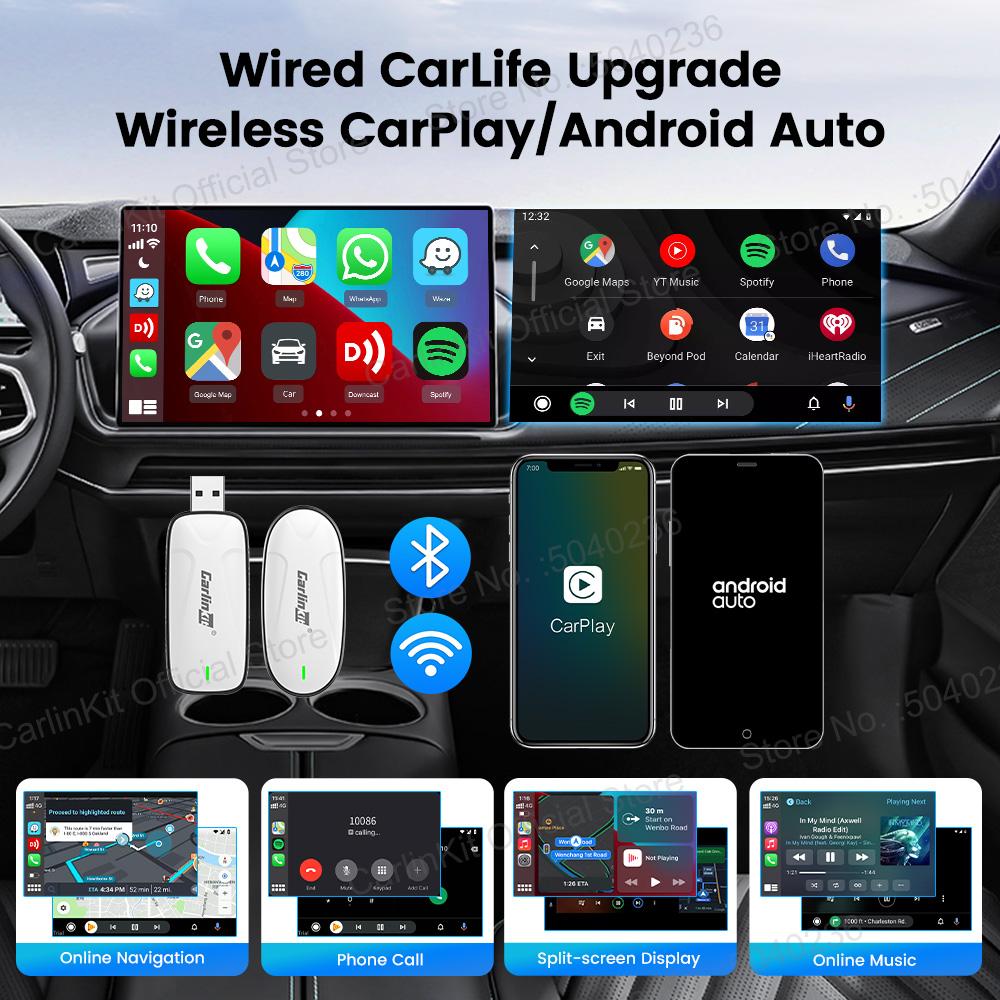 CarlinKit X1CA X2CA Baidu Carlife to Android Auto and CarPlay Wireless Adapter For iPhone Android Phone WiFi BLE Auto Connect