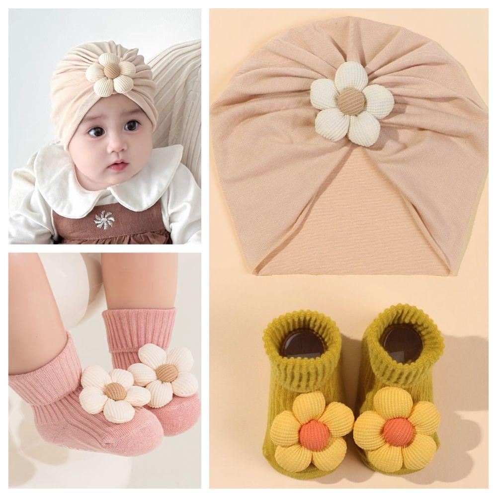 Bequeme Neugeborenenmütze mit Socken Weich Gestrickt Kleinkind Kinder Turban Baby Mütze Socken Set Foto Requisiten
