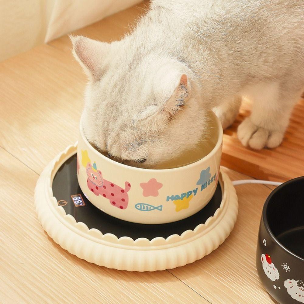 Cartoon Heated Pet Water Dispenser Constant Temperatur Intelligent Heated Dog Water Bowl Ceramics Quiet Cat Heating Bowl Winter
