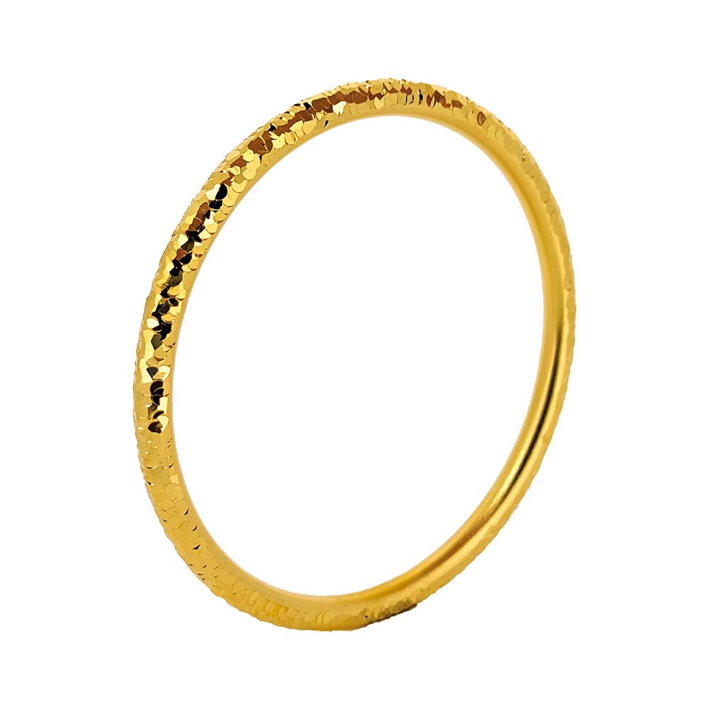 Gold Plated Women's Flash Crushed Ice Bracelet: Ancient Style, Sand Finish, Round Bar, Star Accents, Thickened Bangle