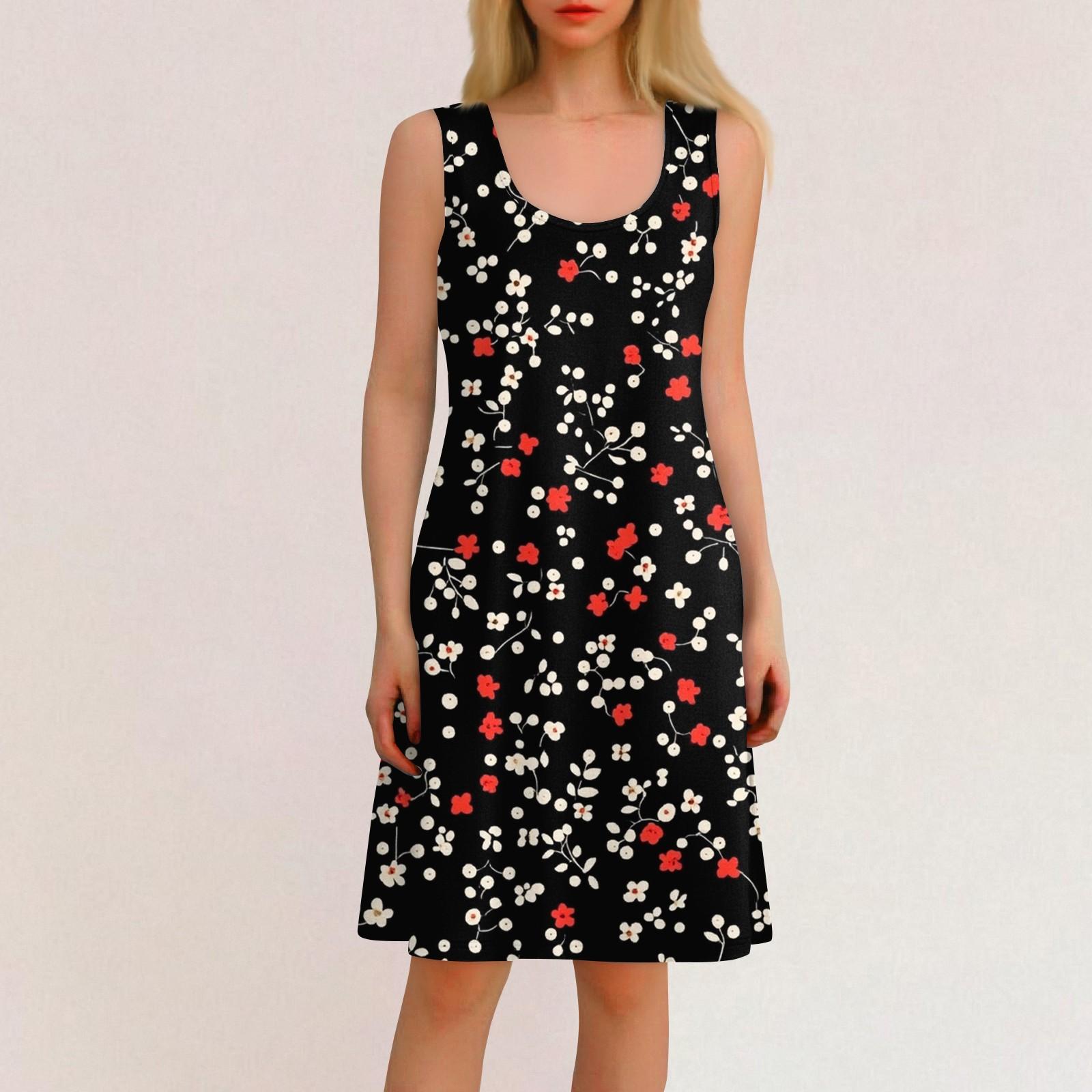 

Women s Casual Hawaiian Festival Printed U-neck Vest Sleeveless Beach Dress Dress XXL червоний