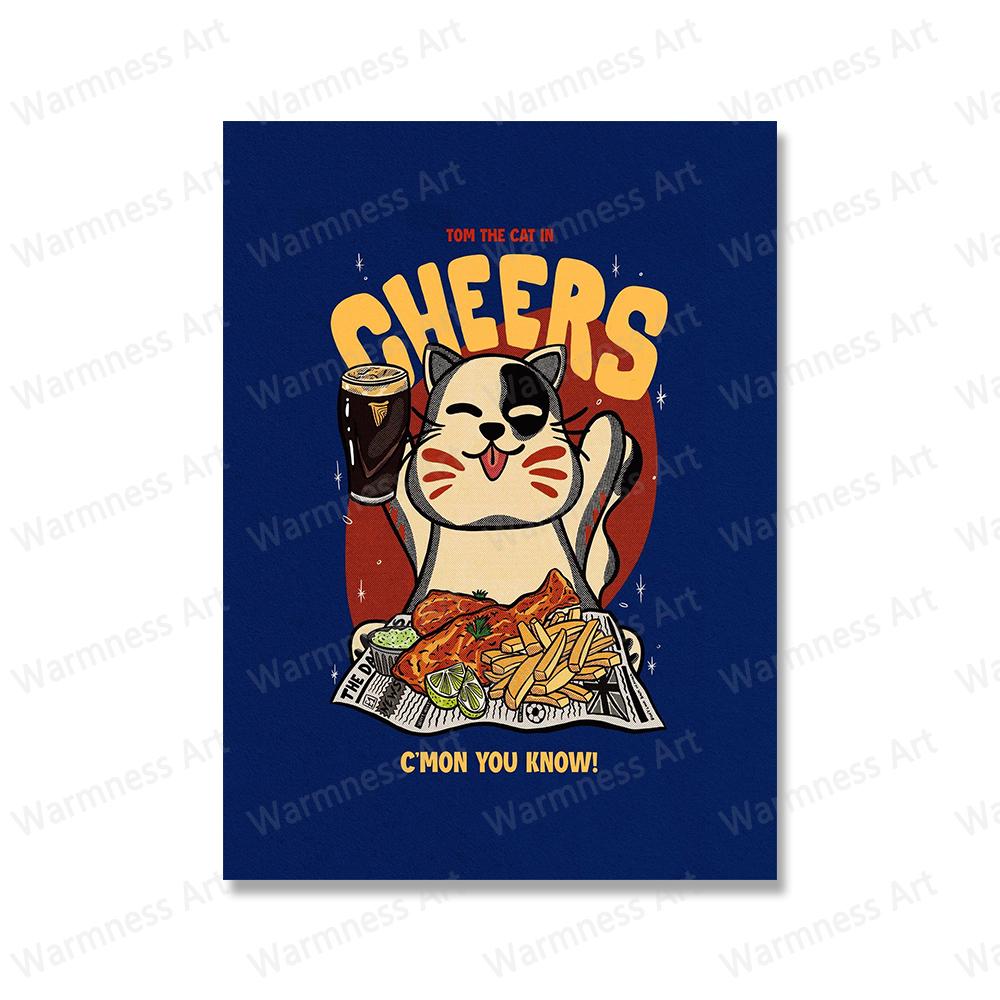 Wall Art Pictures For Living Room Kitchen Nursery Home Decor Cartoon Cat Eat Japanese Foods Posters And Prints Canvas Painting