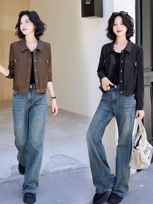 Women's Genuine Sheepskin Leather Jacket - Petite Short Coat, New for Spring/Autumn 2025