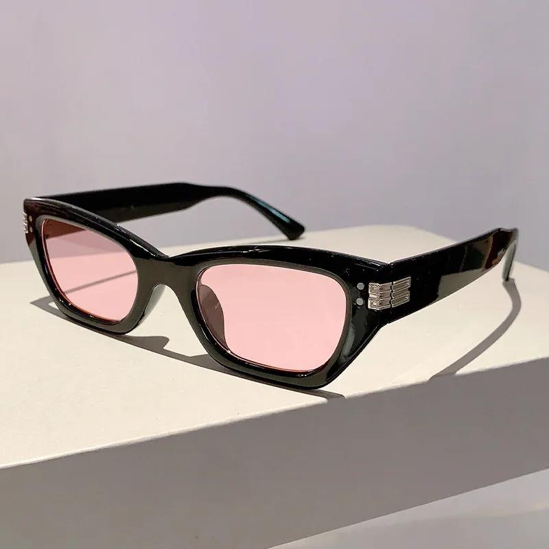 Small Frame Cat Eye Sunglasses ladies For Men Luxury Designer Sun Glasses Vintage Punk Rivet Popular Hip Hop Eyeglasses