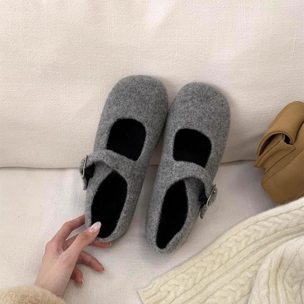 Fleece Single Shoes Winter 2025 New Fluffy Shoes Wear French Temperament Mary Jane Shoes Warm Beanie Shoes