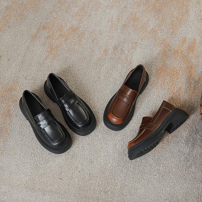 Spring retro polished thick-soled women's inner height increase of 7CM small leather shoes women's small size 3233