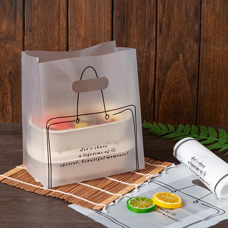 50Pcs Plastic Frosted Snowflake Pattern Coffee Bread Shop Bakery Cookies Pastry Nougat Food Takeaway Handbags Packaging Bags