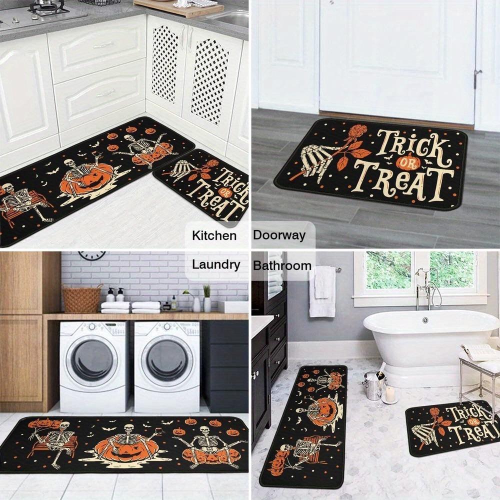 1PC Halloween Skull Crow Kitchen Rug Non-Slip Door Mat Pop Design Bathroom Rug Bath Mat Carpet for Home Sink Laundry Decor