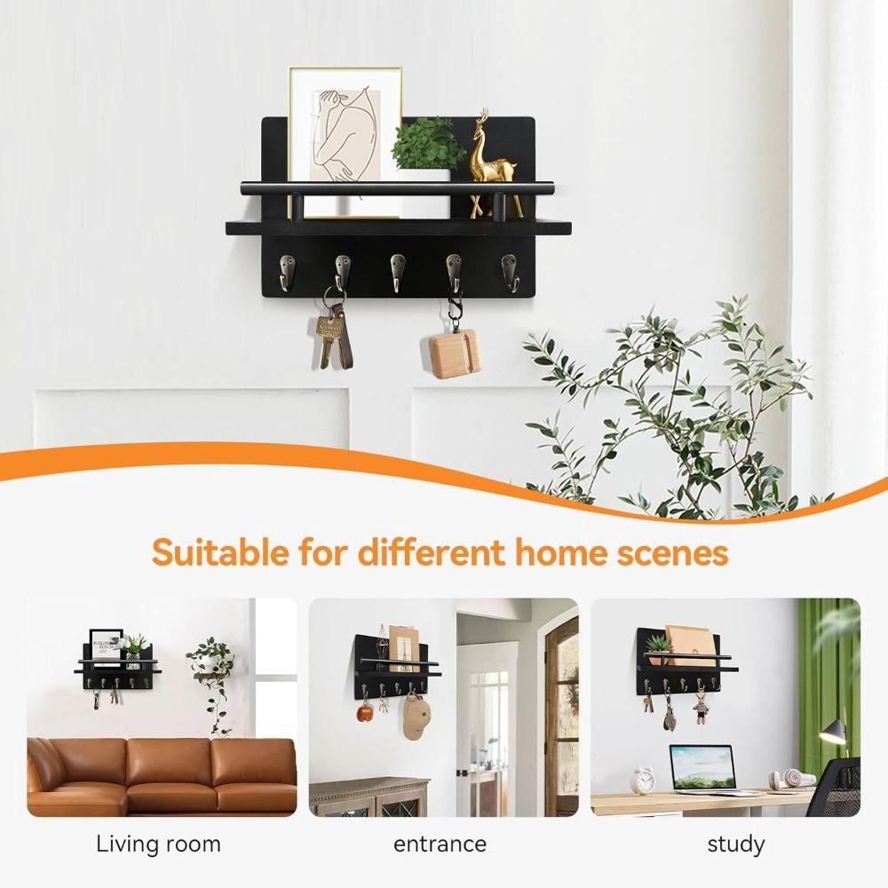 Wall Mounted Wooden Key Holder Floating Shelf Clothes Storage Rack Coat Hook  Home Decor