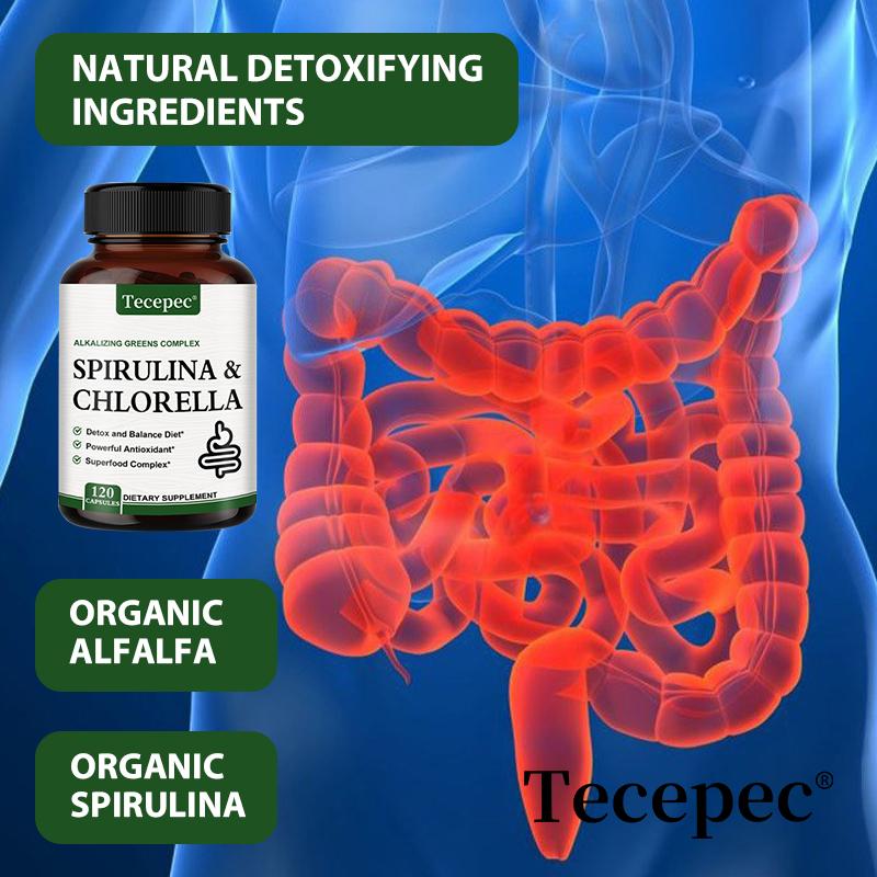 Spirulina & Chlorella Complex Capsules, Organic Green Superfood, 120 Capsules Dietary Supplement