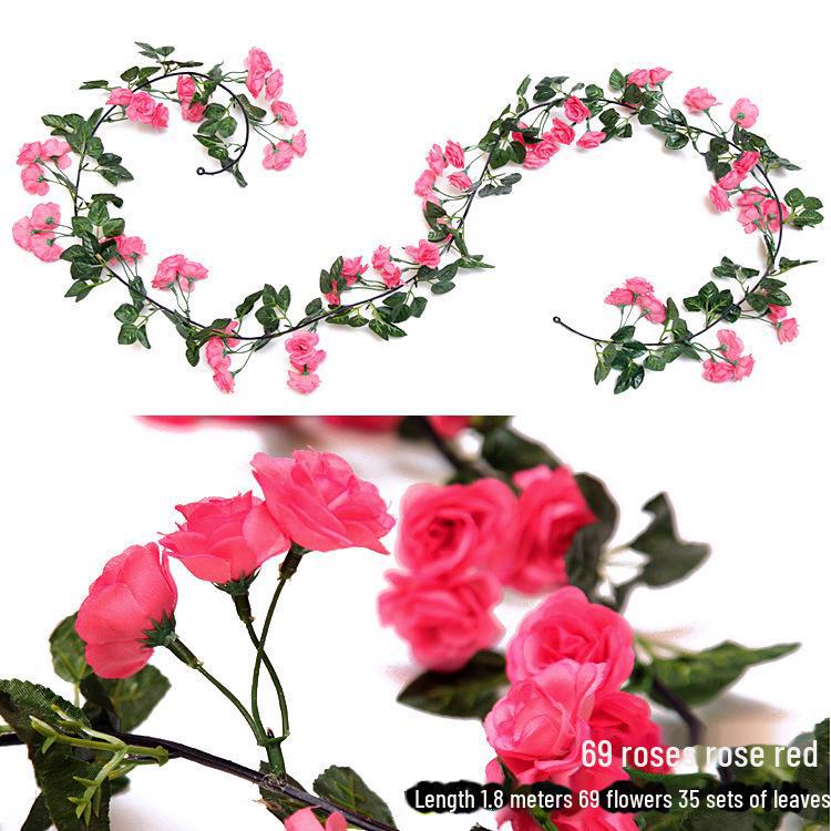 Silk and Plastic Roses Decorative Vines - Artificial Flowers for Weddings, Living Rooms, Home Ceilings, and Rattan Decor.