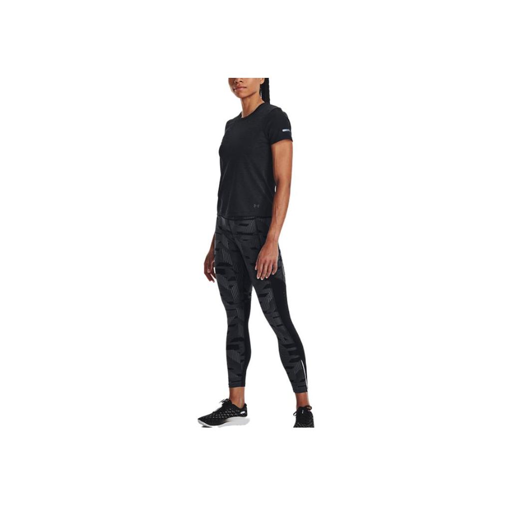 Under Armour Solid Color Running Loose Fitness Knit Crew Neck Short Sleeve T-Shirt Women Tops Black 1375698-001