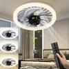 Modern Flush Mount Ceiling Fan with LED Light Remote Control Dimmable E27 Socket Smart Electric Fan for Bedroom Living Room
