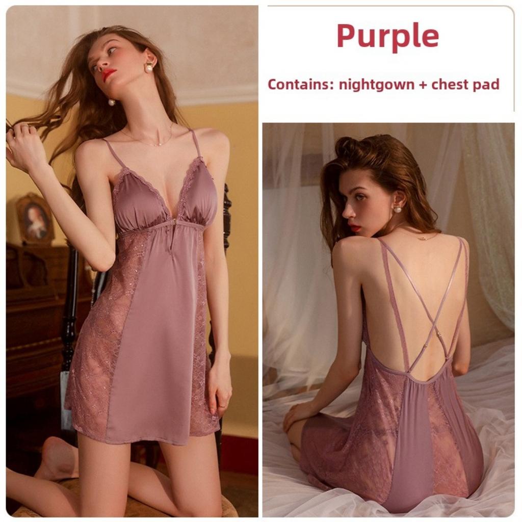 Sexy Pure Desire Pajamas Lace Solid Color Suspender Skirt Lace-up Morning Robe Robe Loungewear Set