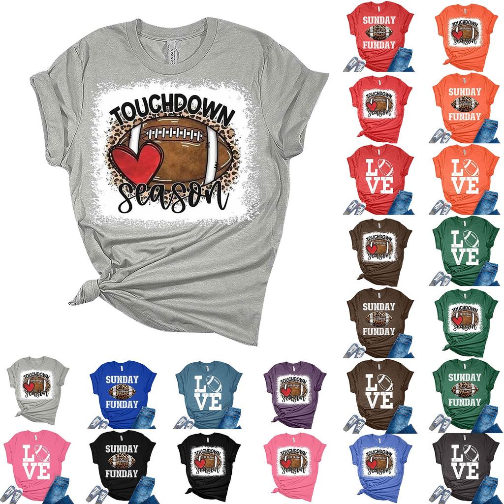 TOUCHDOWN SEASONWomen's Casual Fashion Casual Short Sleeve Rugby Print Round Neck T-shirt Top