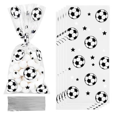 25/50pcs Soccer Candy Bags Kids Boys Birthday Sport Football Themed Party Plastic Cookie Gift Packaging Bags Decoration Supply
