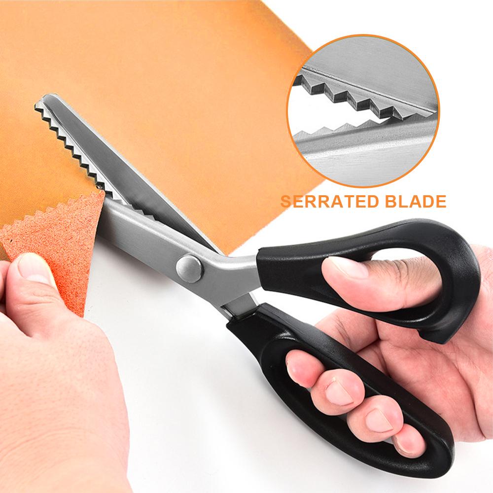Stainless Steel Pinking Shears Lace Scissors Professional Dressmaking Zig Zag Cut Tailor Clothing Fabric Leather Sewing Scissors