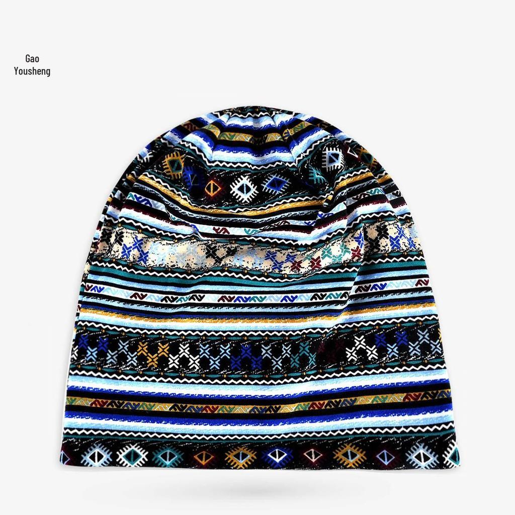 Unisex Paisley Cotton Cuffed Beanie: Spring/Summer Double Layer Stretch for Trendy Street Dance Fashion
