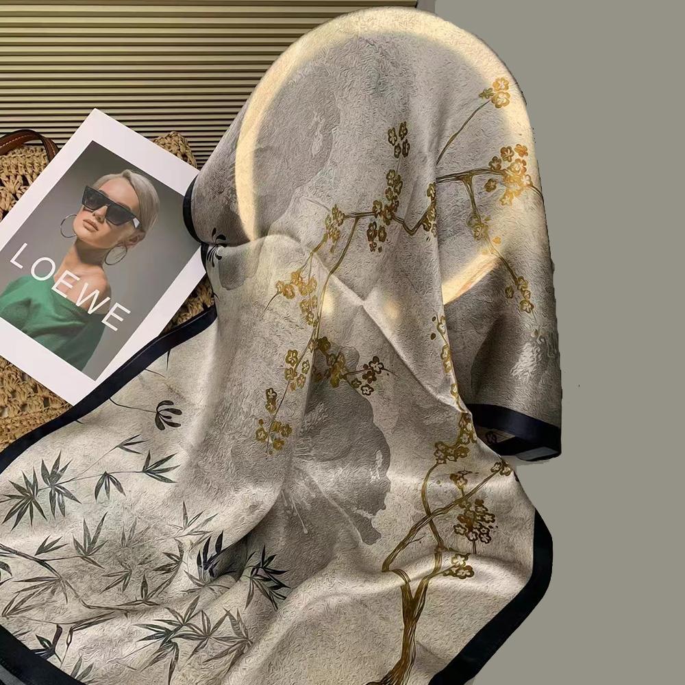 New Blue Women'S 100% Mulberry Silk Scarf Shawl 175*52Cm Fashion Floral Design Long Scarves Wraps Fall Winter Headscarves