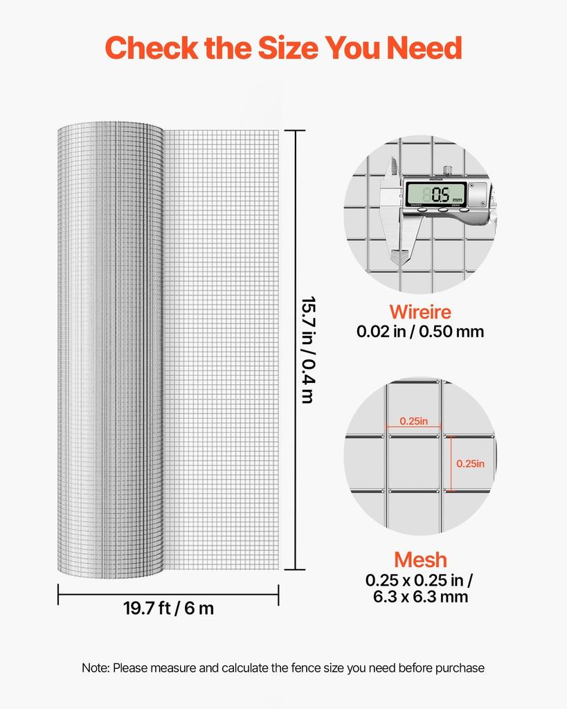 Hardware Cloth, 6.3 Mm 0.4 X 6 M 0.5 Mm Diameter Chicken Wire Fence, Hot-Dip Galvanized After Welding Metal Wire Mesh Roll, Garden Plant Welded