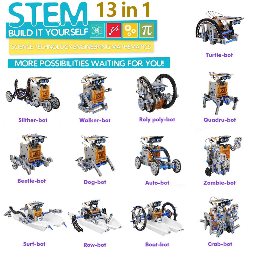 Kit Robot Solare 13-in-1 Assemblaggio Fai-da-te Kit Esperimenti Scientifici Giocattoli Educativi STEM per Bambini Età 8+ Set Robotico Alimentato a Energia Solare