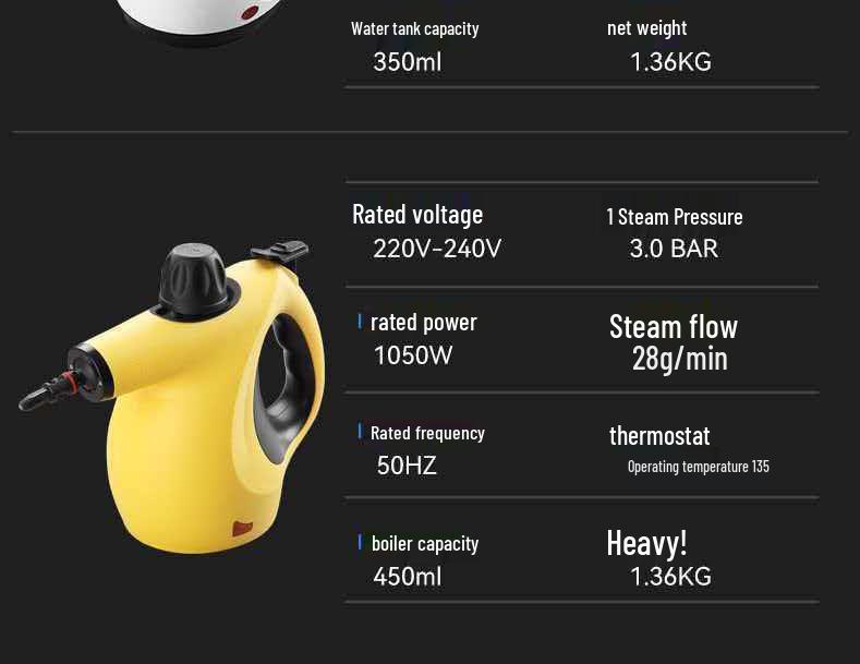 High-Pressure High-Temperature Steam Cleaner for Kitchen, Air Conditioner, Range Hood, Car, and Home Disinfection.