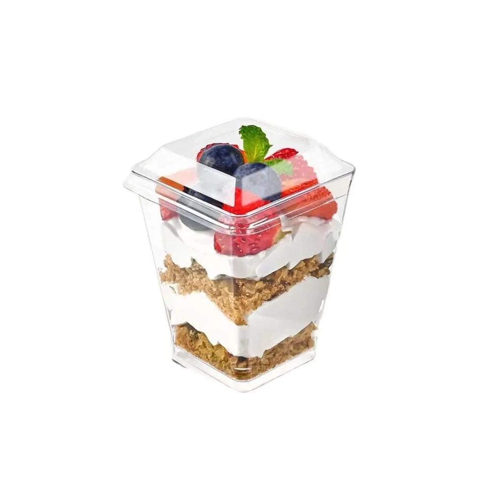 Mousse Cup, Pudding Cup, Yogurt Cup,Individual Container for Mousse Cake, Pudding and Yogurt, Transparent with Cover