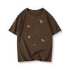 Women's Plus Size Retro Brown Cotton Short Sleeve T-shirt - Age-Reducing Stylish Loose Fit