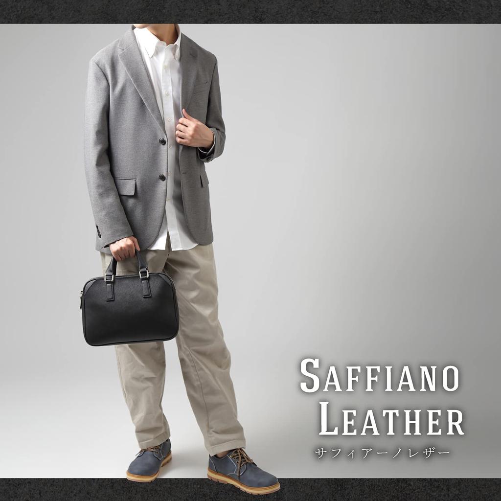 Business Bag Genuine Leather Lightweight Small B5 Leather Brand Slim Briefcase Thin Small Leather Black x Saffiano [PHLOX] Men's Women's (Black