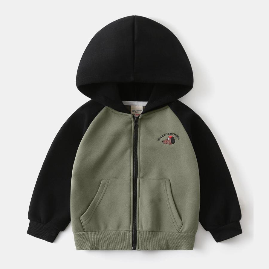 

Children s Korean-Style Color Block Cartoon Hoodie 2026: Boys Trendy Zip-Up Sweatshirt 130 cm
