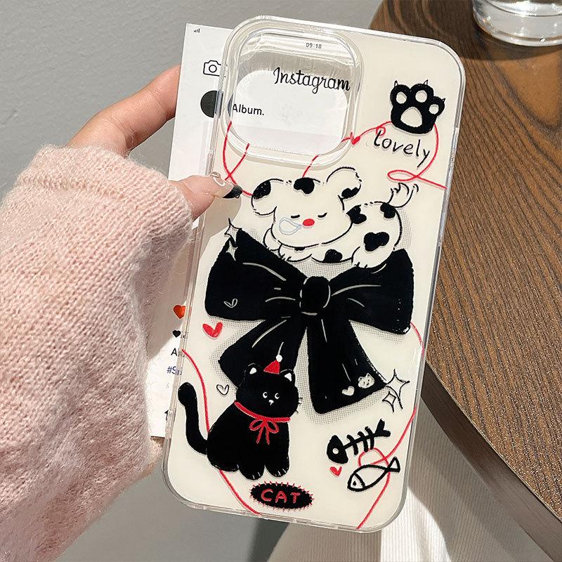 New Cute Kitten and Puppy Mobile Phone Case Suitable for Apple 16promax Soft Girl Iphone15 Protective Cover for Women 13