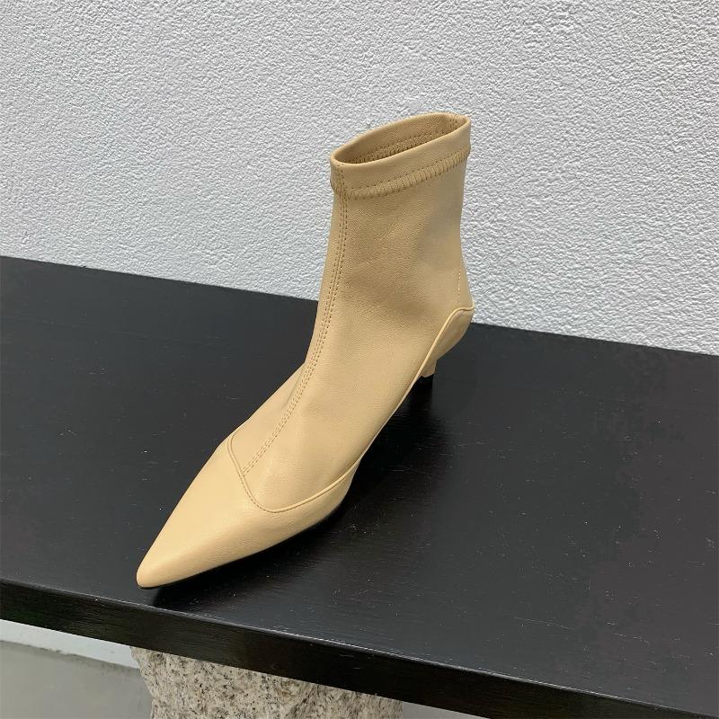 

Модные новые атласные ботильоны с острым носком для женщин, на тонком каблуке, эластичные ботинки-носки, элегантные женские модные туфли-лодочки на высоком каблуке, женские ботильоны 39 абрикосовый
