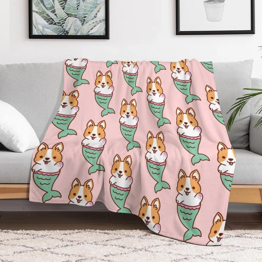 Mermaid Corgi Cute Corgi Cute Mermaid Cute Dog Throw Blanket Fluffy Cozy Throw Blanket for Home Decor
