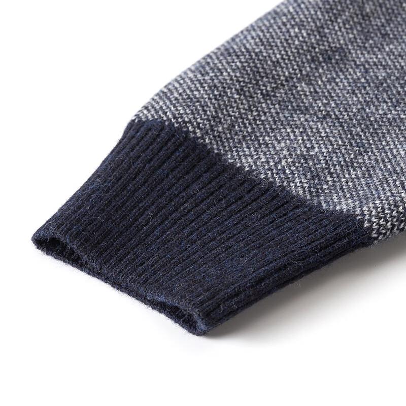 Hengyuanxiang Men's 100% Wool Colorblock Round Neck Knit Sweater