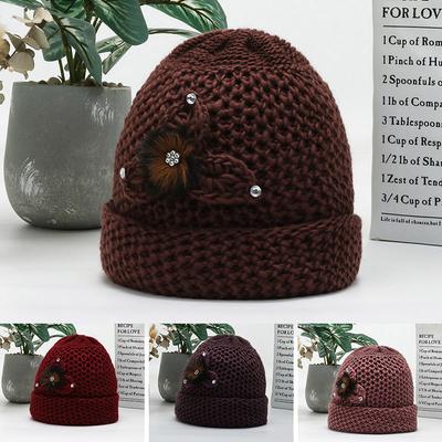 Women's Plush Woolen Hat Knitted Hat Grandma Middle-aged and Elderly Knitted Hat Winter Old Lady Outdoor Warm Plush Hat